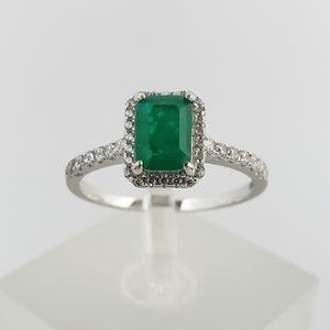 Sterling Natural 1ct Emerald and Diamonds Ring